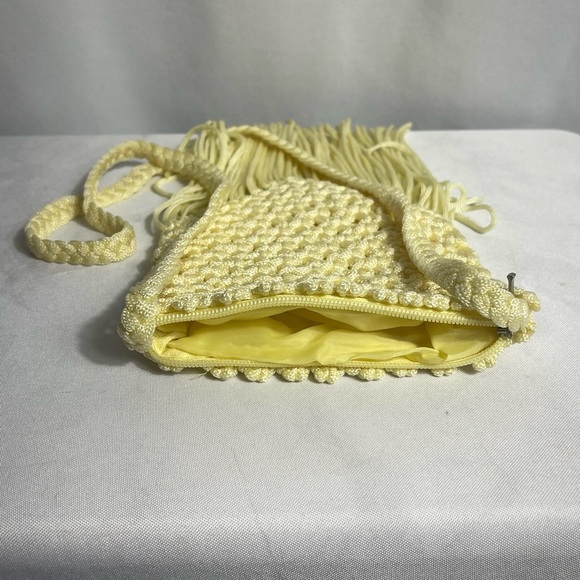 Vintage Macramé Fringe Crossbody Shoulder Bag Boho Festival Hippie Style Yellow - Picture 3 of 5